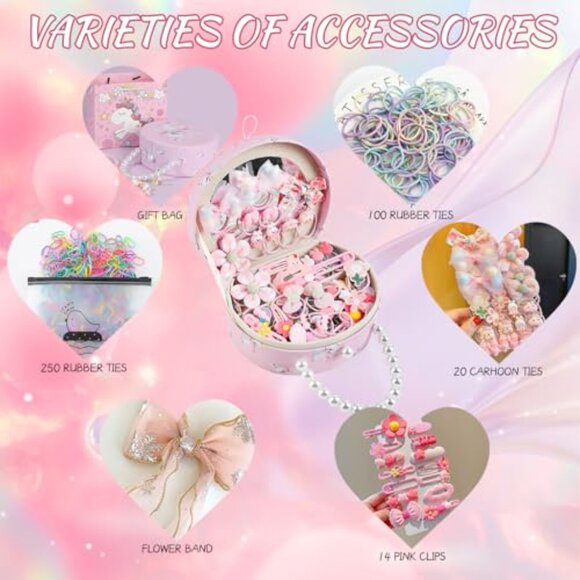 Girls Pink Princess Jewelry Box with Hair Accessories Mirror Organizer - Picture 5 of 7